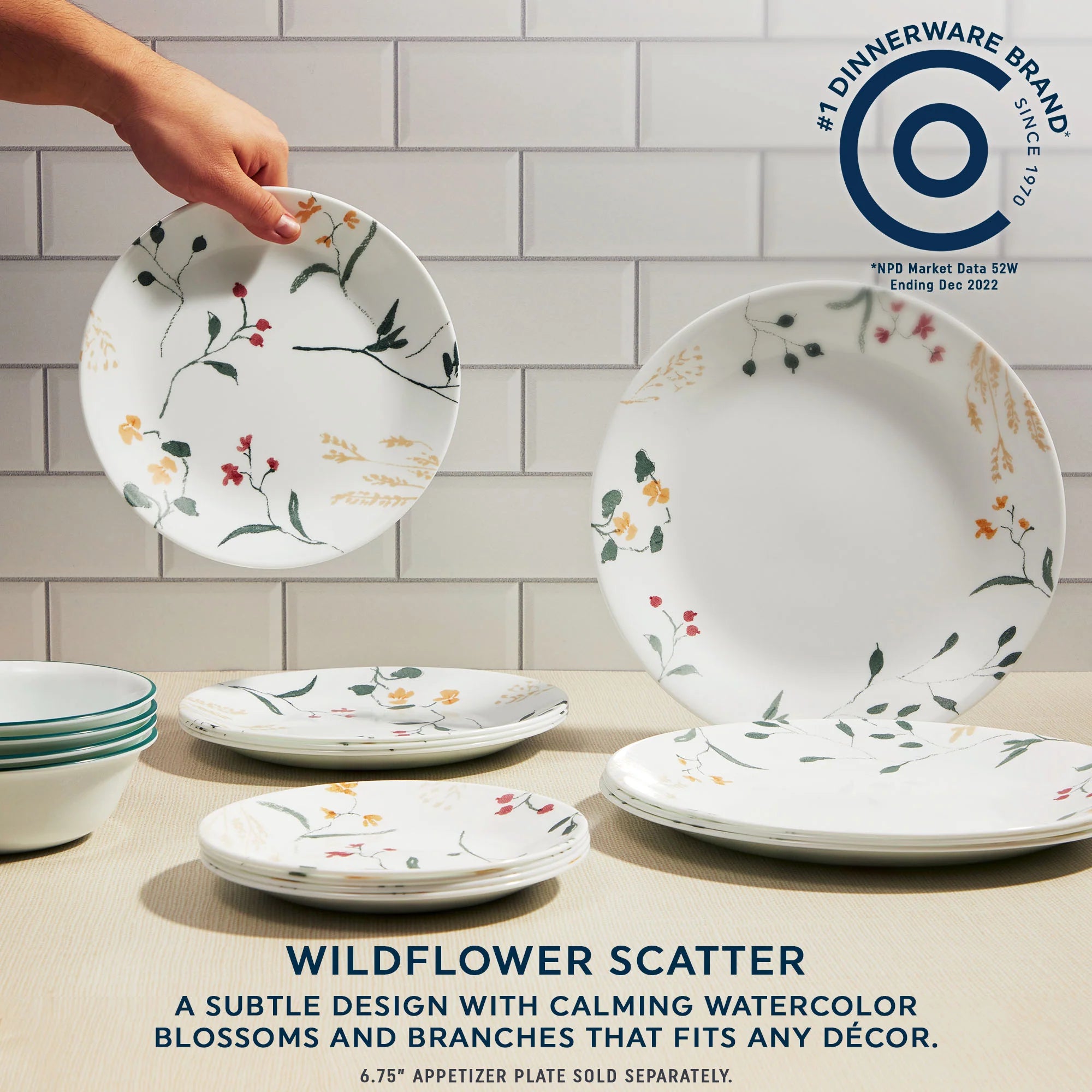 Corelle Vitrelle Wildflower Scatter 12-piece Dinnerware Set, Service for 4 - Image 4