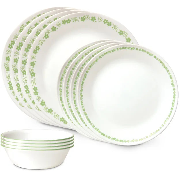Corelle Vitrelle Spring Blossom Green 12-piece Dinnerware Set, Service for 4