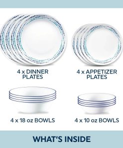 Alternative view of Corelle Vitrelle Ocean Blues 16-piece Mugless Dinnerware Set, Service of 4