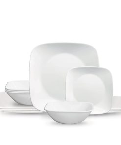 Corelle Vitrelle Square Corelle Pure White 12-piece Dinnerware Set with Appetizer Plates, Service for 4