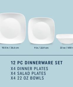 Alternative view of Corelle Vitrelle Square Corelle Pure White 12-piece Dinnerware Set, Service for 4