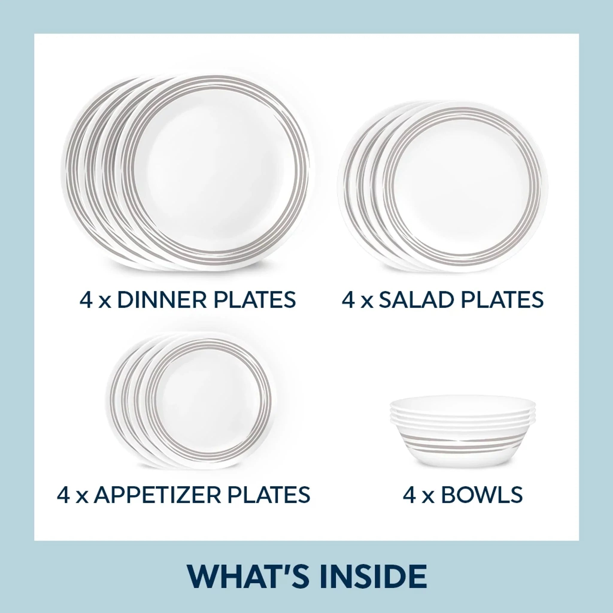 Corelle Vitrelle Brushed Silver 16-piece Dinnerware Set, Service for 4 - Image 2