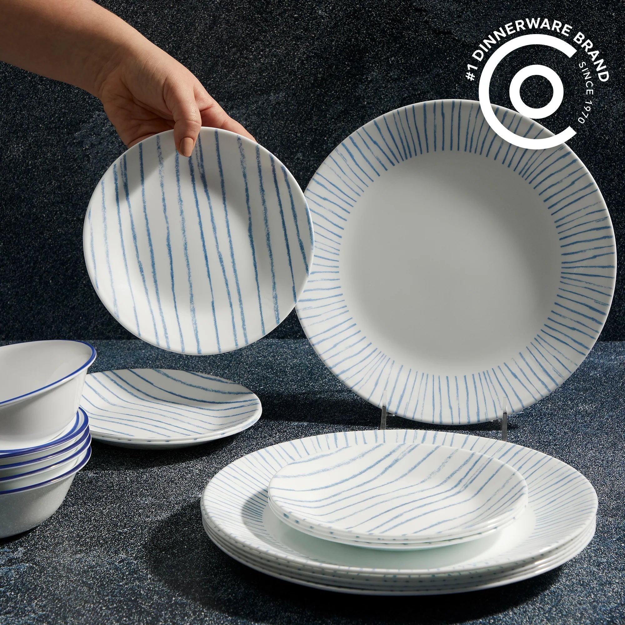 Corelle Vitrelle Nautical Stripes 18-piece Dinnerware Set, Service for 6 - Image 3