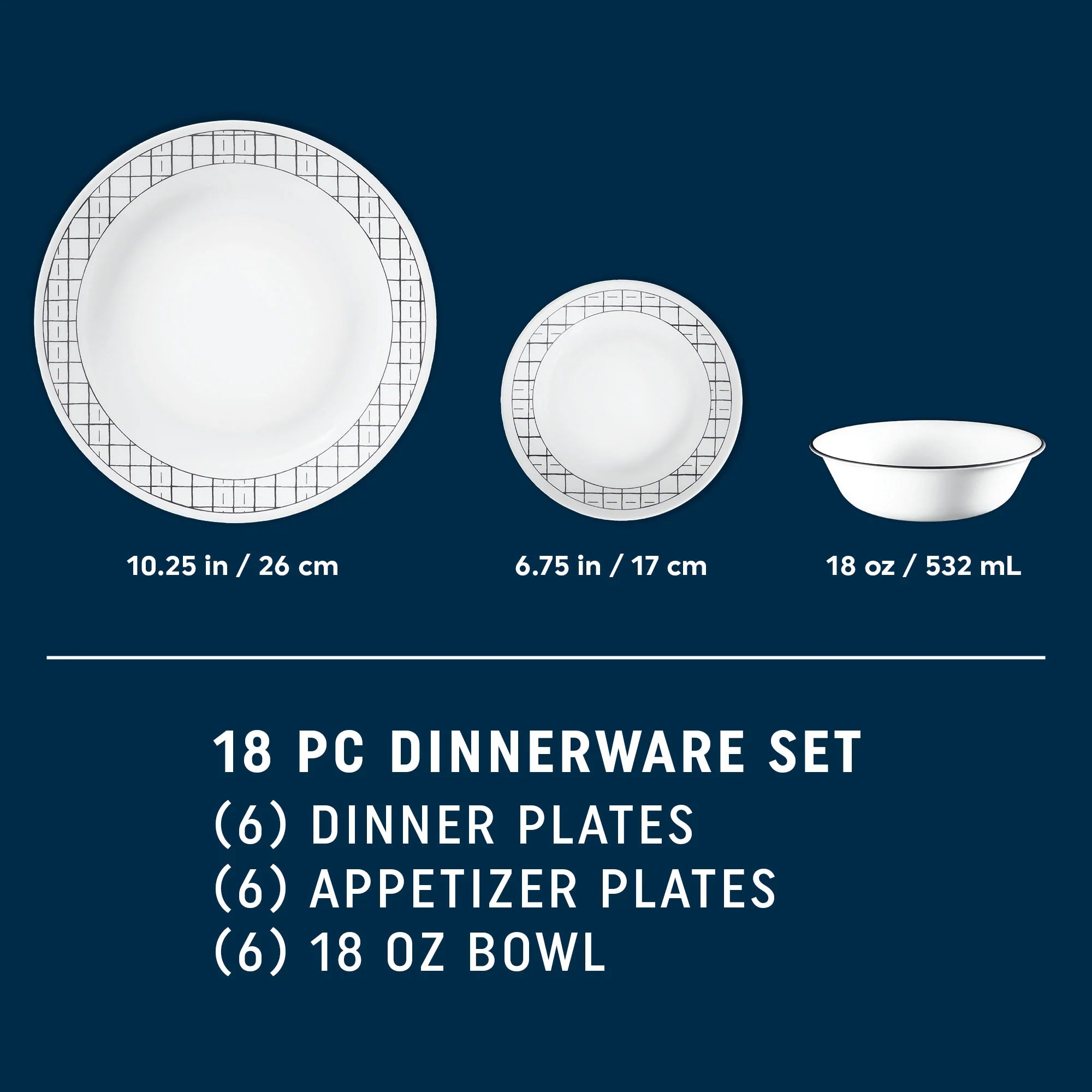 Corelle Vitrelle Delicate Grid 18-piece Dinnerware Set, Service for 6 - Image 10