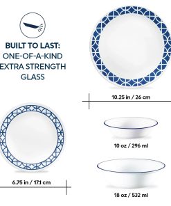 Alternative view of Corelle Vitrelle Cobalt Circles 16-piece Mugless Dinnerware Set, Service of 4
