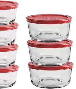 Corelle Vitrelle Anchor Hocking 26 Piece Glass Storage Containers with Lids (13 Glass Food Storage Containers & 13 Red SnugFit Lids)