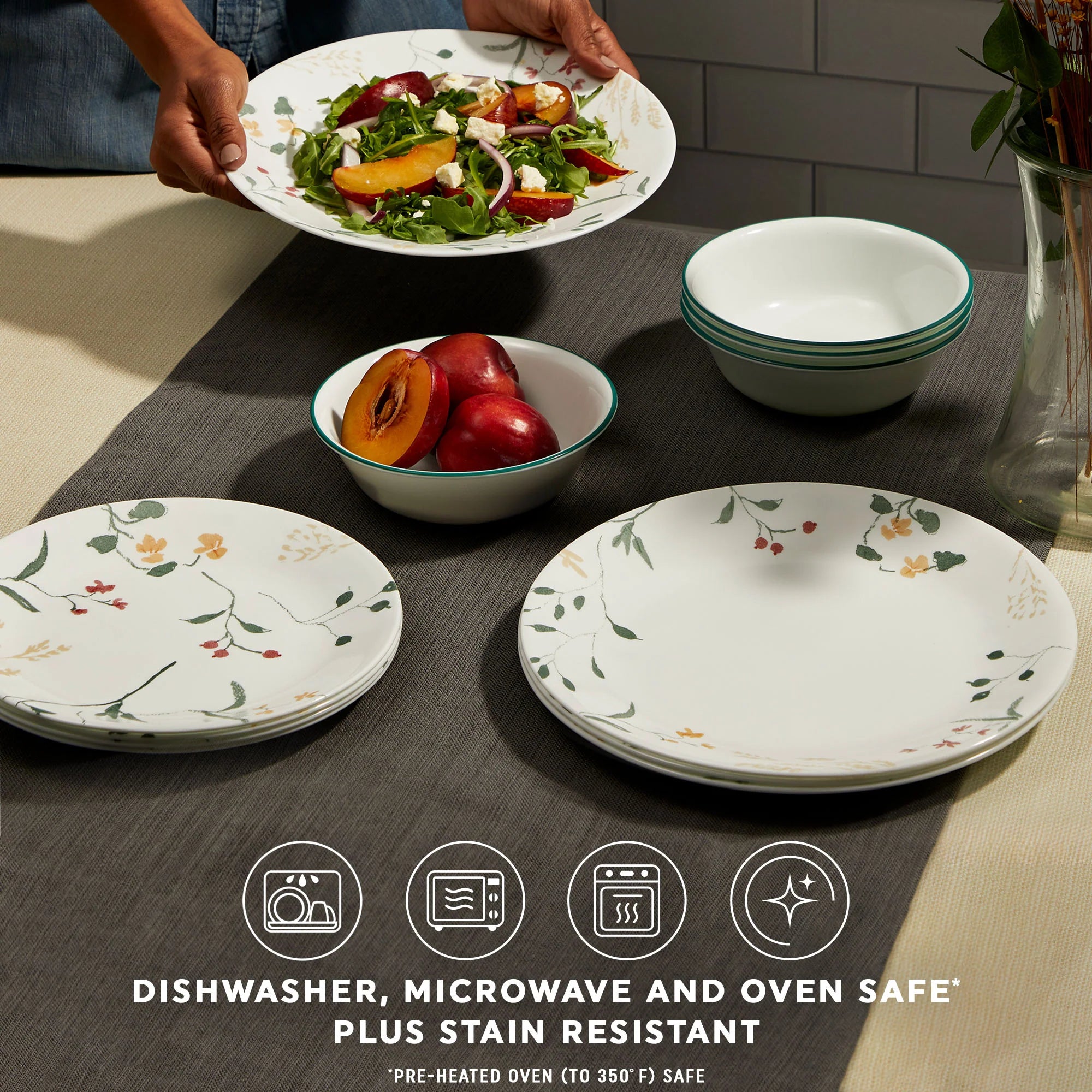 Corelle Vitrelle Wildflower Scatter 12-piece Dinnerware Set, Service for 4 - Image 5