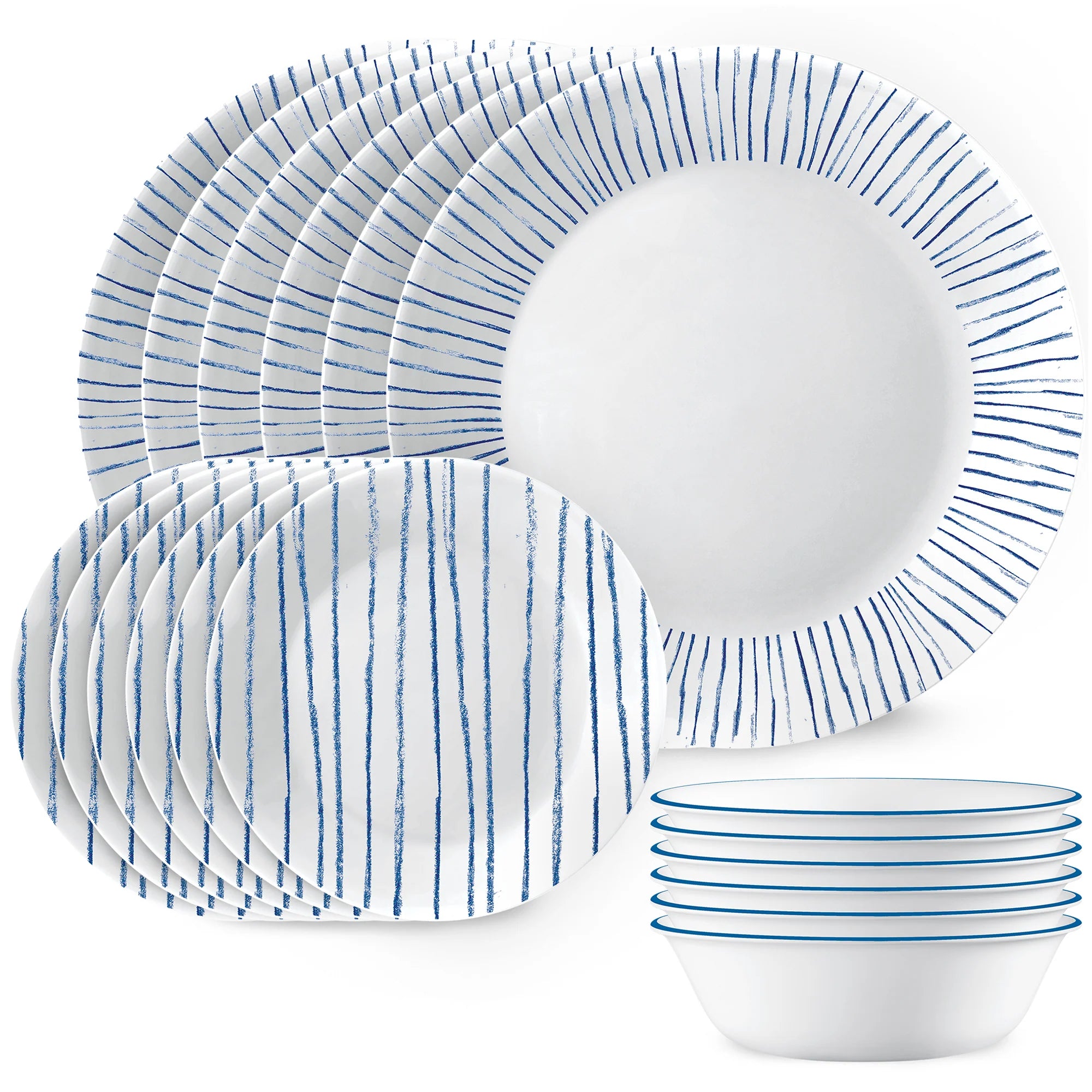 Corelle Vitrelle Nautical Stripes 18-piece Dinnerware Set, Service for 6