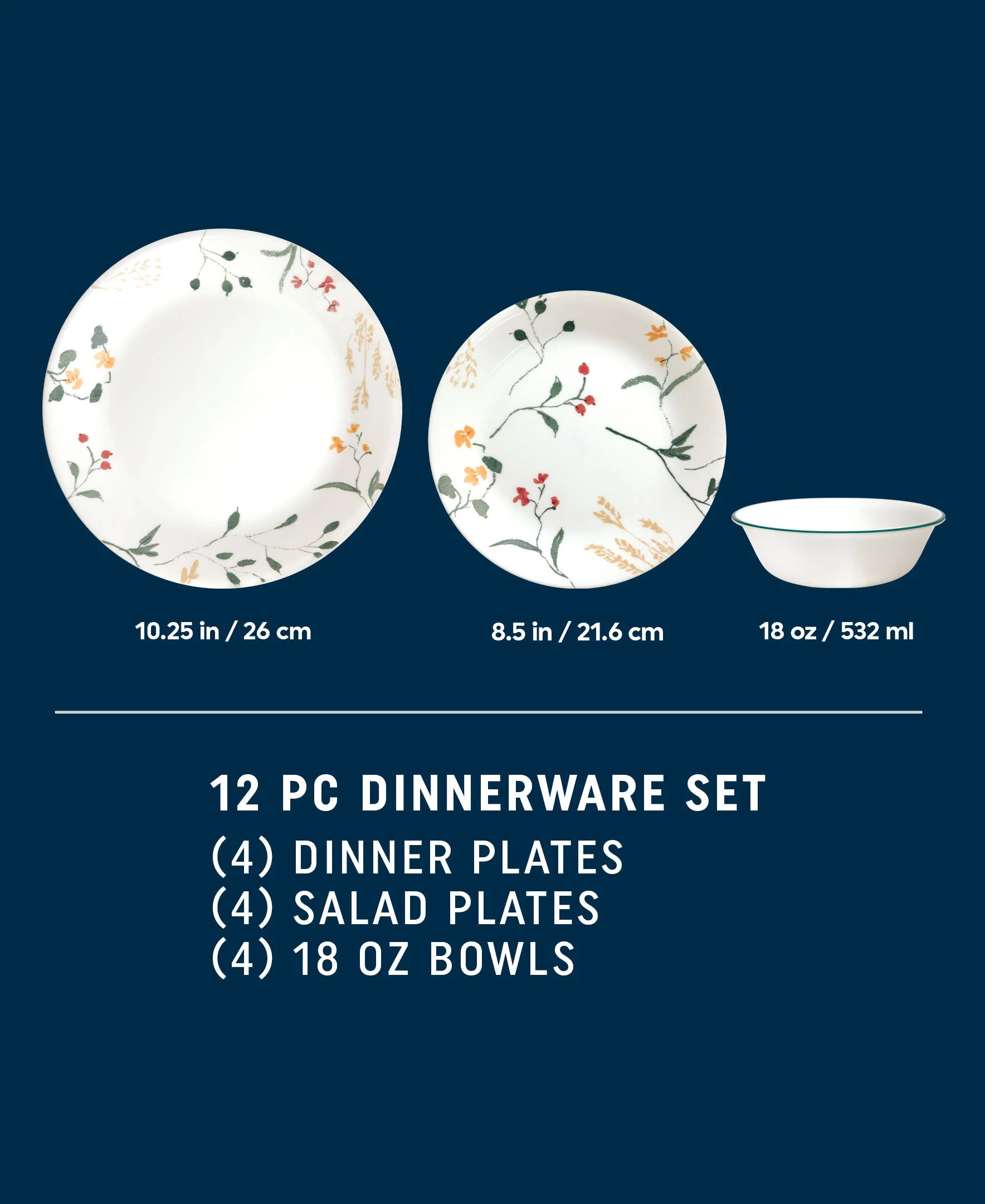 Corelle Vitrelle Wildflower Scatter 12-piece Dinnerware Set, Service for 4 - Image 2