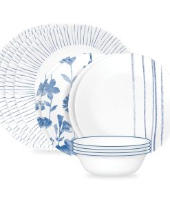 Corelle Vitrelle Botanical Stripes 12-piece Dinnerware Set, Service for 4