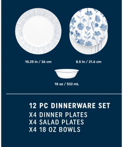 Alternative view of Corelle Vitrelle Botanical Stripes 12-piece Dinnerware Set, Service for 4