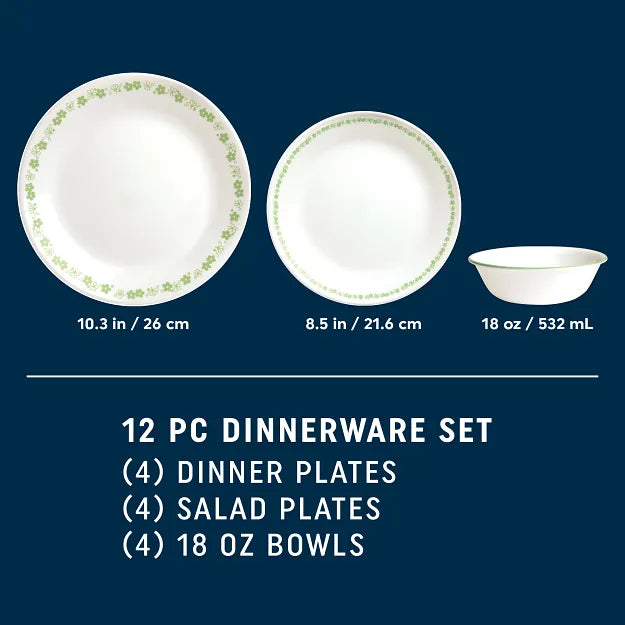 Corelle Vitrelle Spring Blossom Green 12-piece Dinnerware Set, Service for 4 - Image 2